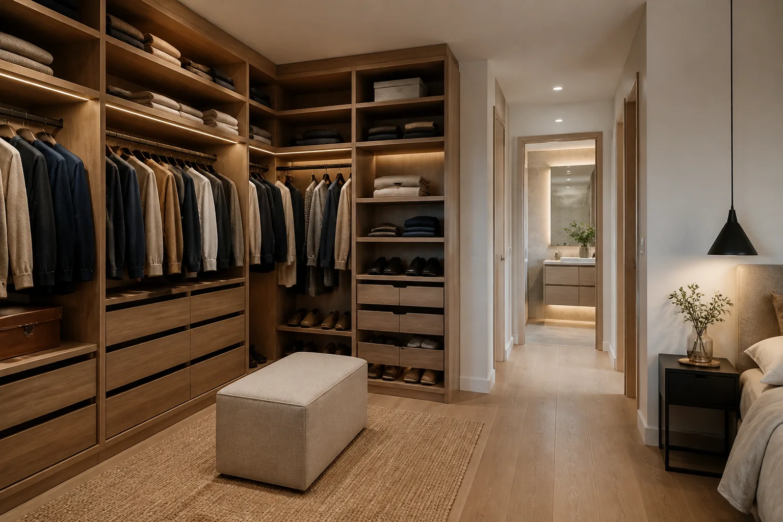 Esquema de vestidor en U